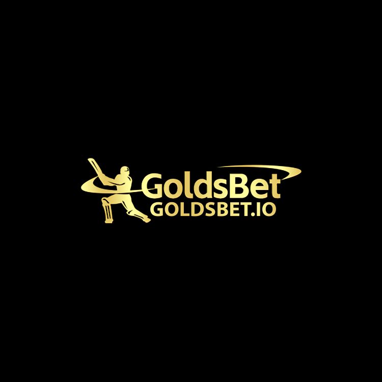 A logo for GoldsBet featuring a golden silhouette of a cricket player swinging a bat. The text 'GoldsBet' and 'GoldsBet.io' are displayed in gold on a black background. The design incorporates a circular swoosh around the player.